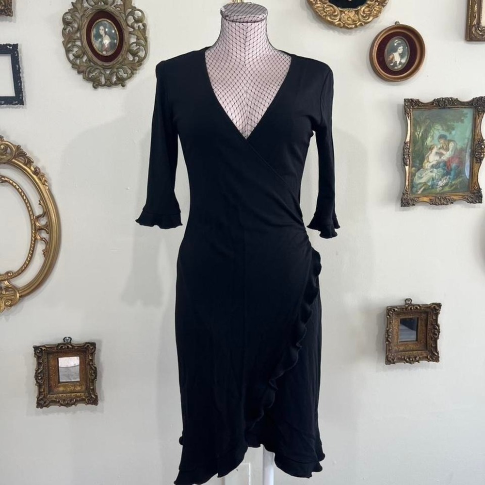 ABS by Allen Schwartz Black Ruffle Wrap Midi Dress – Size Small